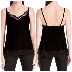 Max Studio NWT Black Velvet Lace Trim Camisole V-neck Sleeveless Blouse L